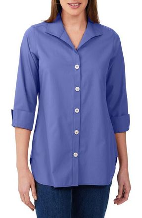 Foxcroft Pandora Non-Iron Cotton Shirt in Dark Chambray at Nordstrom, Size 10