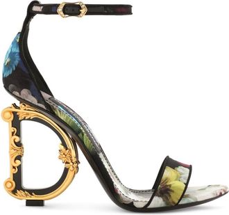 Dolce & Gabbana 105mm DG Baroque-heel sandals - women - Silk/Viscose/Elastane/Goat Skin/Silk/Elastane/Calf Leather - 37 - Black