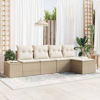 vidaXL Conjunto De Sof&aacute; De Jard&iacute;n 5 Pcs Beige Polirat&aacute;n Vidaxl