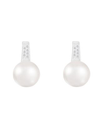 Splendid Pearls Silver 10.5-11Mmm Pearl Cz Earrings
