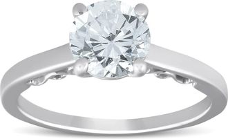 Pompeii3 1 1/2 Ct Diamond & CZ Engagement Ring 14k White Gold