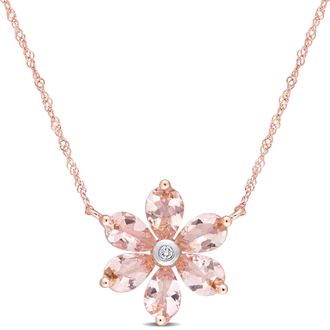 Mimi & Max 2 3/8 CT TGW Morganite and Diamond Accent Floral Pendant with Chain in 10k Rose Gold