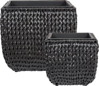 Beliani Set De 2 Macetas De Rat&aacute;n Sint&eacute;tico Para Interior Y Exterior De Color Negro Berberis