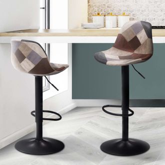 IDMarket Idmarket - Lote De 2 Taburetes De Bar Patchwork Karl En Marr&oacute;n, Gris Y Beige Con Patas Negras