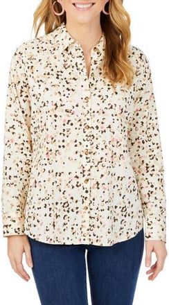 Foxcroft Davis Layer Dots Cotton Button-Up Shirt in Birch Wood at Nordstrom Rack, Size 10