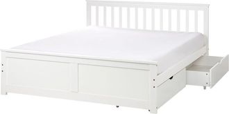 Beliani Bed with Storage Drawers Pine Wood OLENDON 160 x 200 cm (EU King Size) White