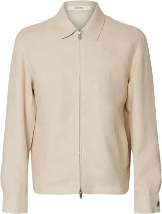 Selected Jassen, Heren, Beige, 3Xl, Polyester, Baird Linen Zip Jacket