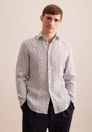 Seidensticker Businesshemd SEIDENSTICKER Slim, Herren, Gr. XXL (45), normale &Auml;rmell&auml;ngen, beige (sand), 100% Leinen, bedruckt, slim fit, 2-Knopf-Manschette, Hemden 