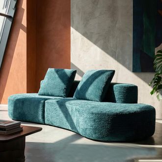 Dmora Sof&aacute; Fijo 2 Plazas Masule, Tela Boucl&eacute;, 2 Asientos, Reposabrazos, 40x43x115h Cm Azul Petr&oacute;leo