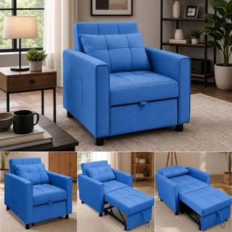 Alivio 3-In-1 Convertible Single Sofa Bed Chair with Pull-Out Sleeper in Blue