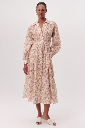 Exquise Katie Fitted Waist Floral Midi Shirt Dress in Multi Color at Nordstrom, Size Xx-Large