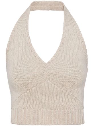 Prada halterneck wool-cashmere top - women - Cashmere/Wool - 40 - Neutrals