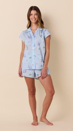 The Cats Pajamas Luxe Pima Short Set in Summer Sailaway at Nordstrom, Size X-Large