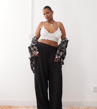 Noisy May loose fit linen mix pants in black