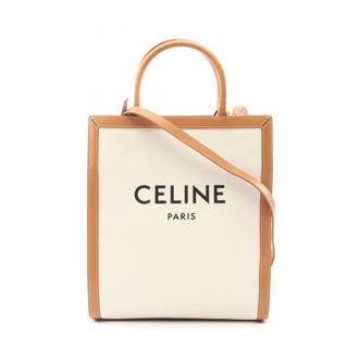 Celine Brown White Canvas Leather Tote Bag (Pre-Owned)