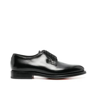 Santoni Gepolijste leren Derby schoenen - Heren - Nette schoenen - Zwart - 42 1/2 EU - Leer - Schoenen
