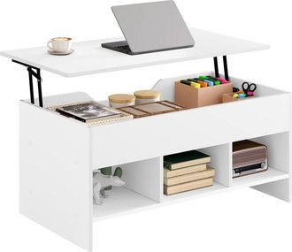 Woltu Tavolino da caff&egrave; Sollevabile, Tavolo Elevabile Moderno da Salotto, Tavolino da Divano con Ripiano Inferiore Portaoggetti Spazioso, Bianco