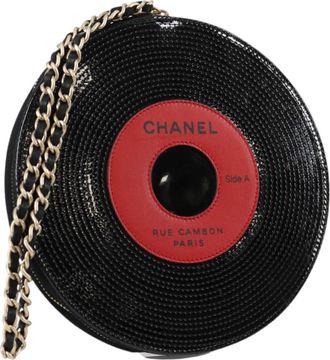 Chanel Record Wristlet Stitched Patent Black Patent_Leather Bag (Pre-Owned)