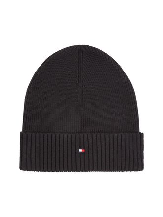Tommy Hilfiger Strickm&uuml;tze TOMMY HILFIGER TH FLAG PIMA COTTON BEANIE, schwarz, Baumwollmischung, unifarben, M&uuml;tzen Strickm&uuml;tze, Beanie mit Logostickerei, mit Kaschmi