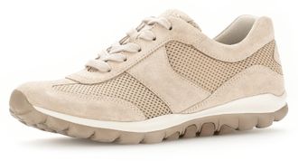 Gabor Keilsneaker GABOR ROLLINGSOFT, Damen, Gr. 35, beige, Textil, Veloursleder, Schuhe Keilsneaker, Freizeitschuh, Halbschuh, Schn&uuml;rschuh mit Logoschriftzu