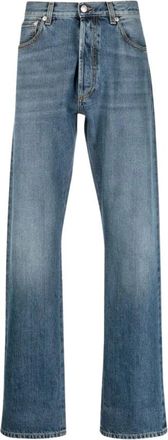 Alexander McQueen Blauwe Gewassen Turn-up Jeans - Dames - Regular Fit Jeans - Blauw - 3XL - Jeans