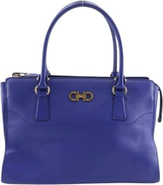 Ferragamo Pre-owned Handbags, female, Blue, Size: ONE SIZE Pre-owned Gancini Leather Tote Bag