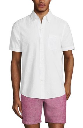 Lands End Short Sleeve Seersucker Shirt in White at Nordstrom, Size Xx-Large