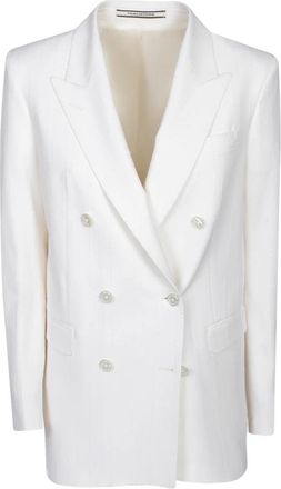 Tagliatore Dubbelrijige gestructureerde linnen - Dames - Blazers - Wit - XS - Linnen - Jassen