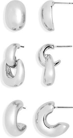 Nordstrom Rack Set of 3 Stud & Hoop Earrings in Silver at Nordstrom Rack