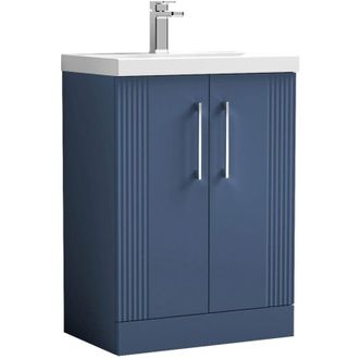 Nuie Nuie - Deco Satin Blue 600mm 2 Door Vanity Unit and Mid Edge Ceramic Basin - DPF325A