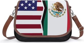 Generic USA And Mexico Flag Small Womens Crossbody Bags Shoulder Handbag with Adjustable Strap for Travel