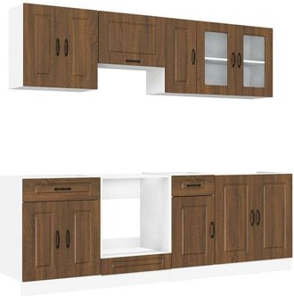 vidaXL Mueble Cocina Kalmar Roble Marr&oacute;n 8 Pzas Madera Contrachapada Vidaxl