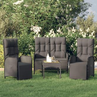 vidaXL Set Comedor De Jard&iacute;n 3 Pzas Con Cojines Rat&aacute;n Sint&eacute;tico Negro Vidaxl