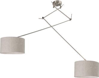 QAZQA Moderno L&aacute;mpara Colgante De Acero Con Pantalla 35 Cm Gris Claro Ajustable 2 Luces - Blitz Textil /acero Redonda Adecuado Para Led Max. 2 X 60 Watt - Q