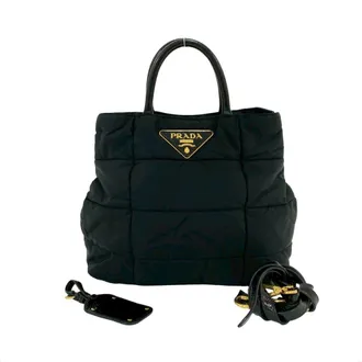 Prada Black Nylon Leather Handbag Shoulder Bag Tote Bag (Pre-Owned)