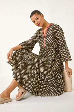 Roman Geometric Tiered Midi Dress