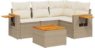 vidaXL Juego De Sof&aacute;s Jard&iacute;n Con Cojines 5 Pzas Rat&aacute;n Sint&eacute;tico Beige Vidaxl