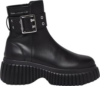 Karl Lagerfeld Schoenen, Dames, Zwart, 39 EU, Leer, Buckle Midi Boot