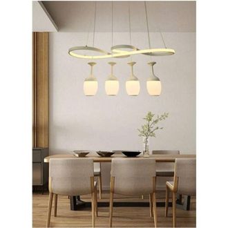 Trade Shop Lampadario a Led Curve Bianco 4 Punti Luce 68 Watt Luce 3000k 4000k 6500k Lp-24b - -Bianco Caldo - - Trade Shop Traesio