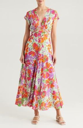 Poupette St Barth Cecile Floral Print Cover-Up Midi Dress in Pink Artistic Flower at Nordstrom Rack, Size X-Small