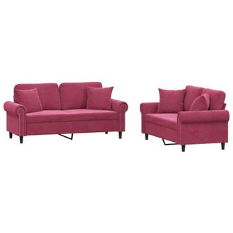 vidaXL Vidaxl - Juego De Sof&aacute;s Con Cojines 2 Piezas Terciopelo Rojo Tinto
