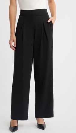 Anne Klein Pleated Pull-On Wide Leg Pants in Anne Black at Nordstrom, Size Xx-Small