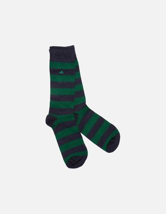 Swole Panda Mens GREEN/NAVY STRIPED SOCKS - Size: 7/8.5/8/7.5/9/9.5/10/10.5/11