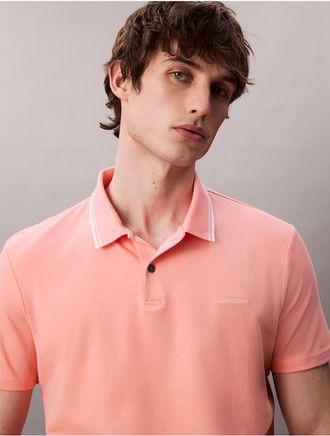 Calvin Klein Mens Liquid Touch Tipped Collar Polo Shirt - Pink - 2XL