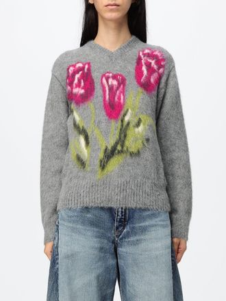Maison Margiela Maglia floreale in lana e alpaca con scollo a V e spalle cadute