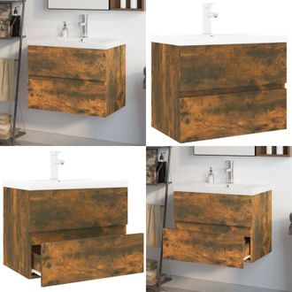 vidaXL Mobile Bagno con Lavabo Integrato Rovere Fumo Legno Multistrato - Lavabo da incasso - Mobile sottolavabo