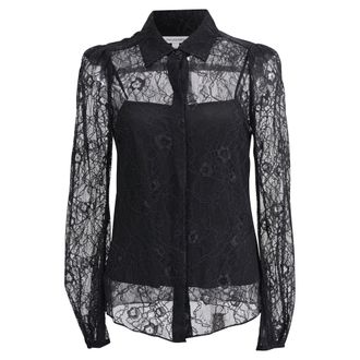 Diane Von F&uuml;rstenberg Mariah Lace Sleeve Blouse in Black Nylon