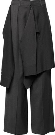 GOEN.J layered shirt raw-edge cut pants - women - Cupro/Rayon/Polyester/Wool/Spandex/Elastane - M - Grey