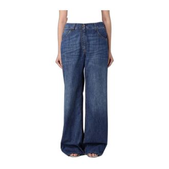 Brunello Cucinelli Wijde Jeans - Dames - Jeans - Blauw - Maat: L Katoen