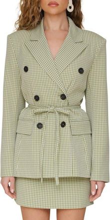 Avec Les Filles Double Breasted Gingham Blazer in Avocado Gingham at Nordstrom, Size Small